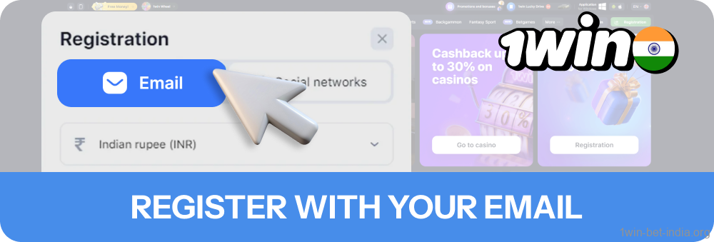 Select the option to register 1win account
