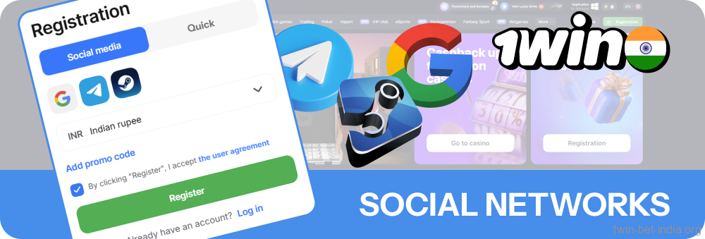Your chosen social network signing up at 1win